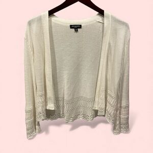 Cute creamy crochet trim open front cardigan Notations vintage y2k